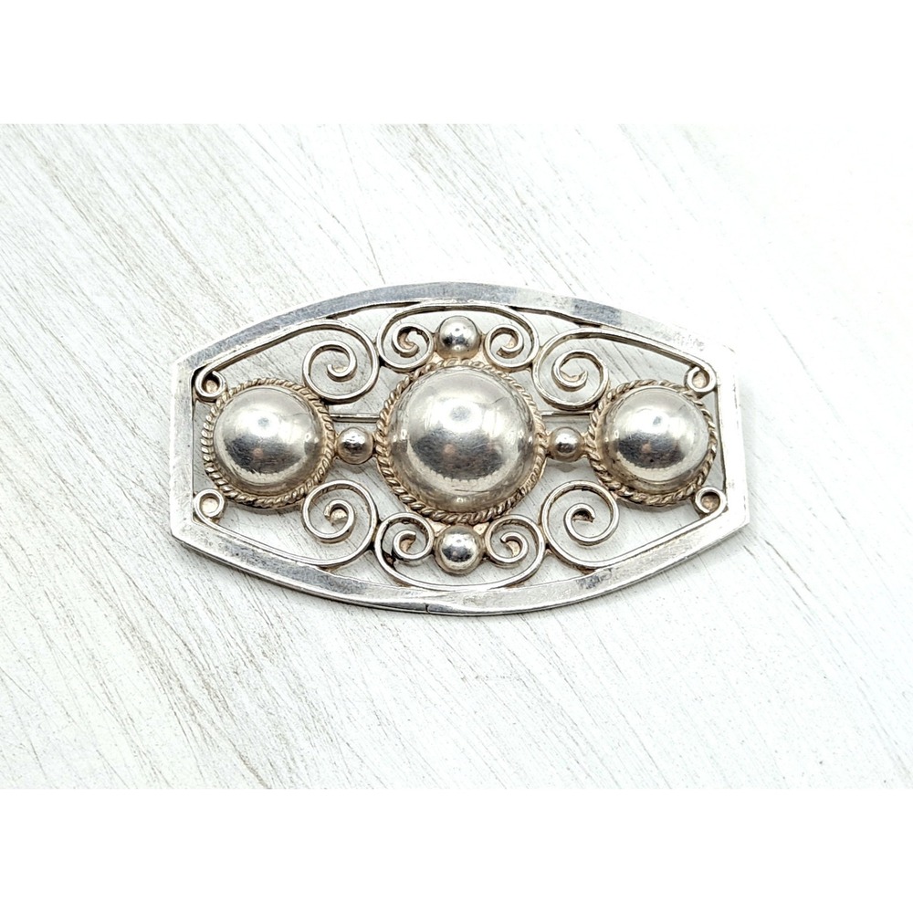 Vintage Sterling Silver Brooch Mid Century Mexico 925 Scroll Dome Pin